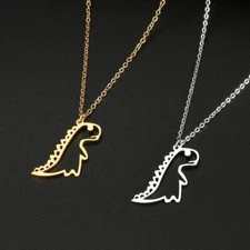 DINOSAUR NECKLACE Gold or Silver Stainless Steel Cute Cartoon Tyrannosaurus NEW