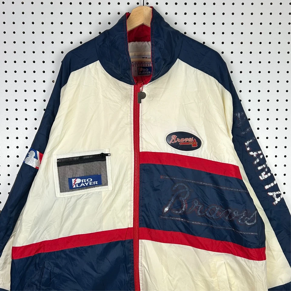 Vintage Atlanta Braves Windbreaker Jacket Sz XXL 2XL Pro Player MLB 90s Faded - Image 3 of 4