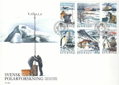 Antarctic Exploring Icebreaker Penguin Aeroplane Sweden Mint FDC Booklet 1989