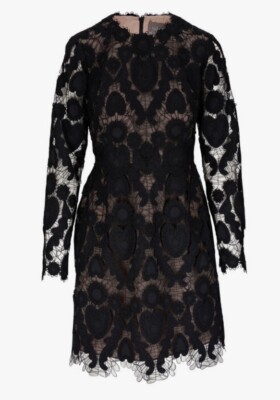 LELA ROSE Black Lace Long Sleeve Seamed Dress $1,890 Sz 8