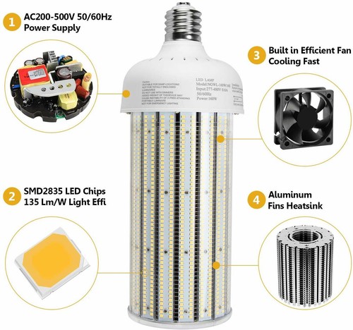 480V LED Corn Cob Bulb 160W Retrofit 500W HPS Warehouse Work Shop Lamp 347V E39 - Picture 5 of 10