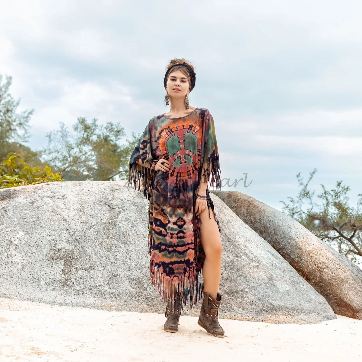 Tie dye fringe clearance dress