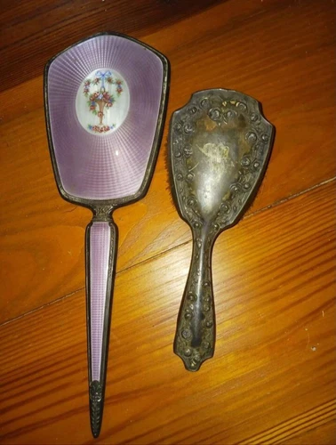 Beautiful antique vanity mirror & Vintage brush