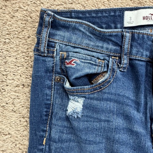 Hollister Jeans Women's 3 Ripped Skinny Distressed Dark Wash Blue Denim Pants - Picture 3 of 13