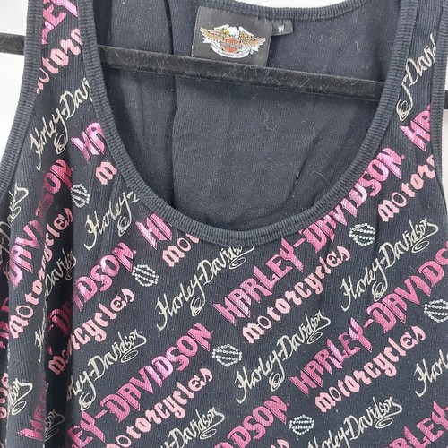 Harley Davidson Women’s TankTop Shirt SZ 1-W Black Pink Rhinestones - Imagen 2 de 7
