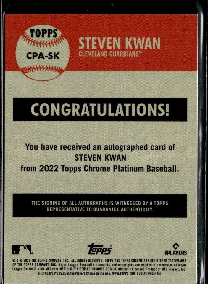 2022 TOPPS CHROME PLATINUM ANN AUTO GRAPH #CPA-SK STEVEN KWAN RC - Image 2 of 2