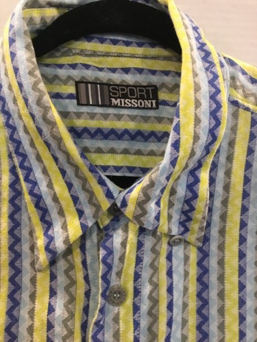 Missoni Sport Men’s Shirt Blue Long Sleeve IT 58 US 48 Logo Classic Zigzag