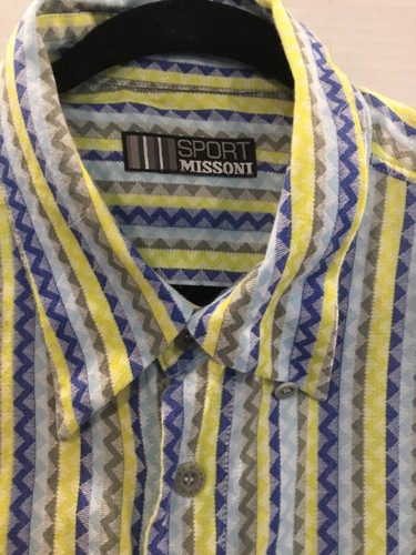 Missoni Sport Men’s Shirt Blue Long Sleeve IT 58 US 48 Logo Classic Zigzag - Picture 1 of 4