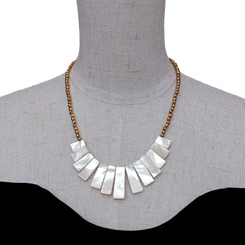 Collar de hematita dorada con cáscara de mar natural 10x14mm-10x30mm joyería vocacional - Imagen 5 de 6