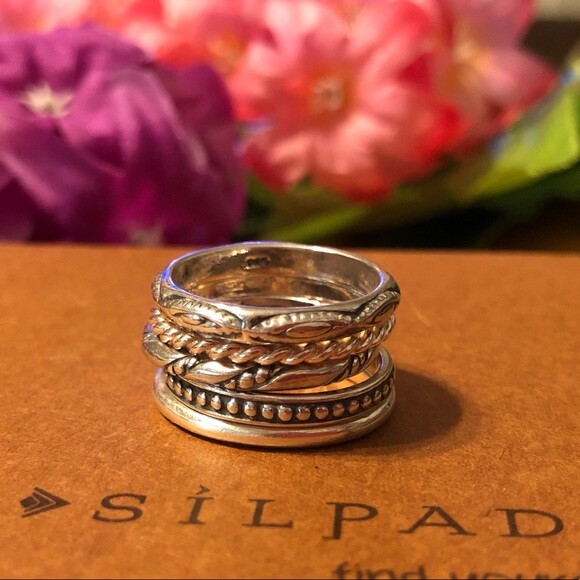 Silpada 'Parallel' Sterling Silver Midi Ring - Stackable Double Band, Size 5