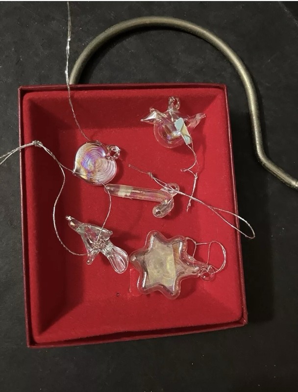 5 Miniature Glass Christmas Tree Ornaments 