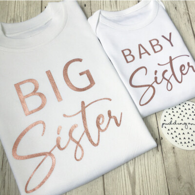 Große Schwester kleine Schwester Baby Weste Geschenk Body Grow T-Shirt Geschwister Rosegold