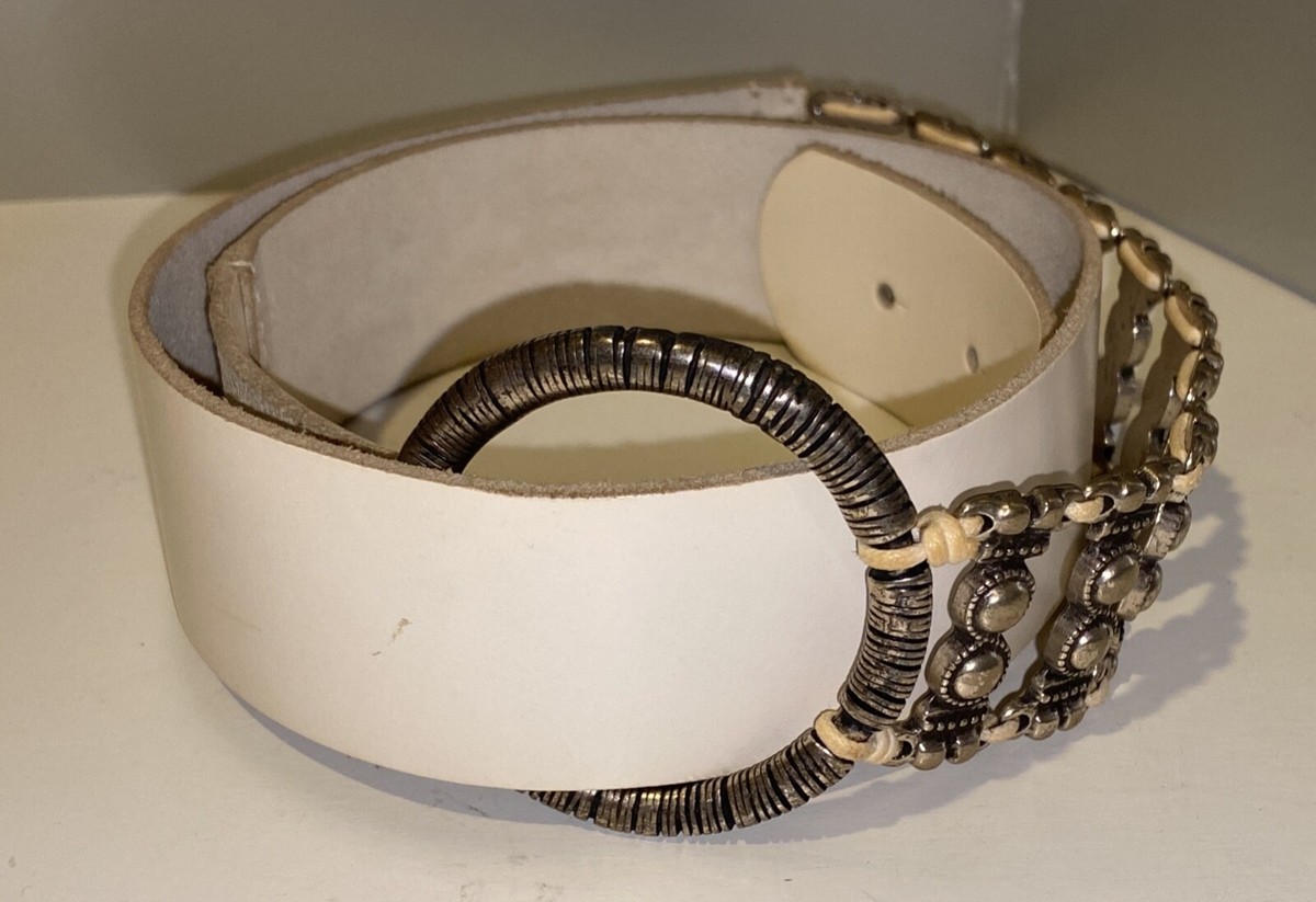 ANTONIAZZI FIRENZE Sz M Ivory Leather Belt Silver Buckle 