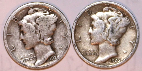 (2) Mercury Dimes - 1926P(Fine) 1928D(Very Good) - #2228ED FREE SHIPPING