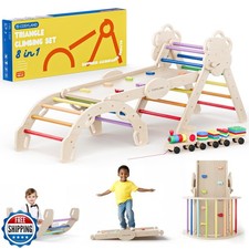 COSYLAND Pikler Triangle Set 8 in 1 - Adjustable 3-Level Montesso