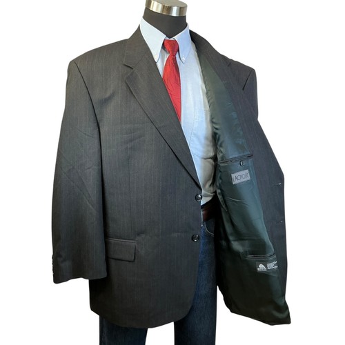 52R (56-58) Vtg LaCrosse Suit Jacket Sport Coat Blazer Charcoal Black Pinstripe - Picture 5 of 15