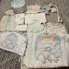 Sheep Lamb Pastel Rainbow Baby Quilt Crib Set VTG Mobile Skirt Sheet Diaper GUC