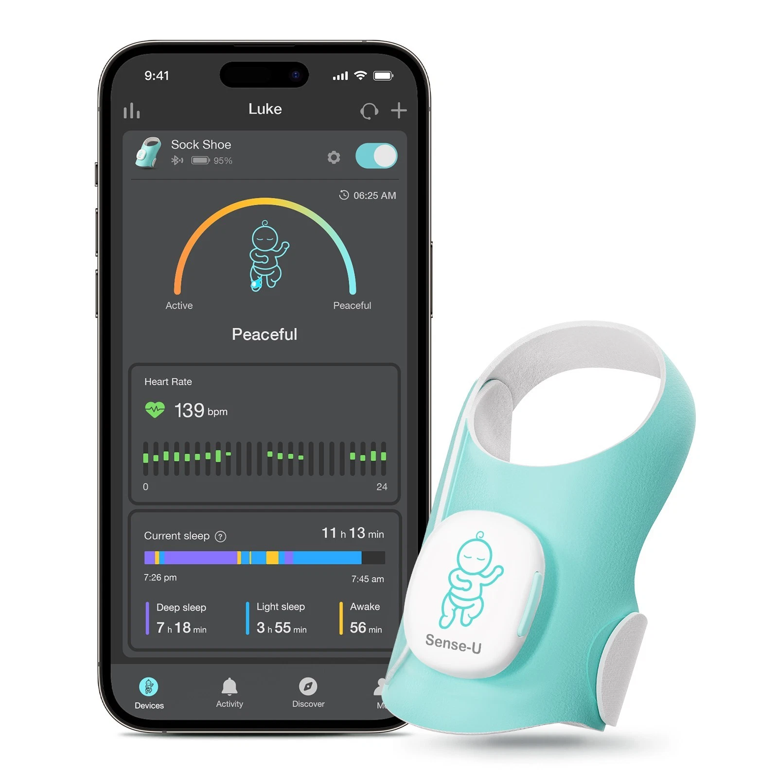 Sense-U Sock Shoe Smart Baby Monitor - Track Heart Rate, Movement and Sleep