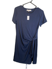 LOFT TShirt Dress Small Navy Blue Tie Front Tee Simple Minimalist Cotton Modal