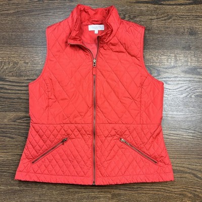 Talbots Vest Womens Petite Medium Red Quilted Full Zip Puffer Collar Pockets