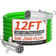 7 Way Trailer Cord 12 FT ABS Heavey Duty, Flexible -85 F Cold Resistance Straigh