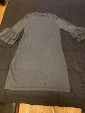 Nine West Gray Solid Knit Shift Dress 3/4 Ruffle Bell Sleeve Ruffle XL