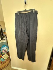Talbots Womens 100 Irish Linen Pants 14 Black Side Zip Vintage Thailand