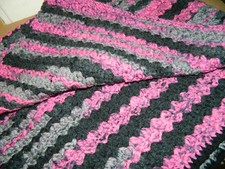 Handmade Crochet Lap Blanket, Purple, Gray, Black 38" x 42" New, Unused