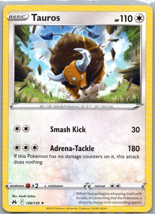 Tauros 106/159 Rare Pokémon Crown Zenith 2023 SWSH NM Non-Holo