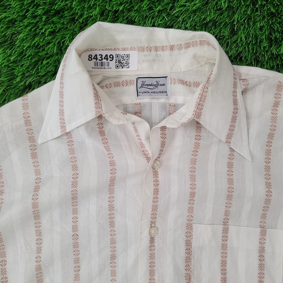 Vintage 60s Hampshire House by Van Heusen Button Shirt Medium 15.5 33 Textured  - Image 2 of 4