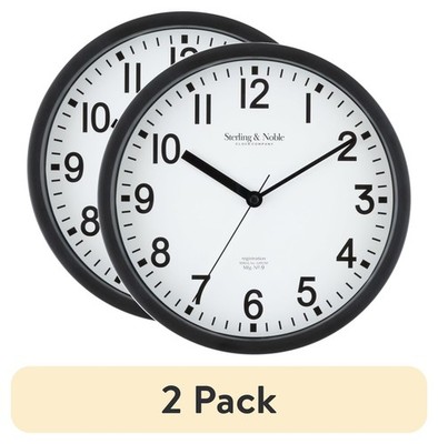 2 pack,Mainstays Basic Indoor 8.78 inch Black Analog Round Wall Clock.