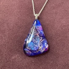 Handcrafted Artisan Cobalt Blue Sterling Silver Dichroic Glass Pendant Necklace