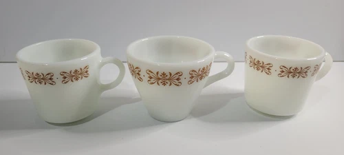 Set of 3 Vintage  Pyrex Copper Filigree Coffee Mugs Cups 