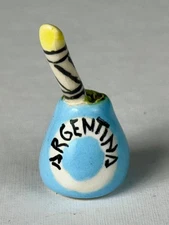 VTG Miniature Ceramic 2" Yerba Mate Tea Gourd/Bombilla Straw Argentina Gaucho