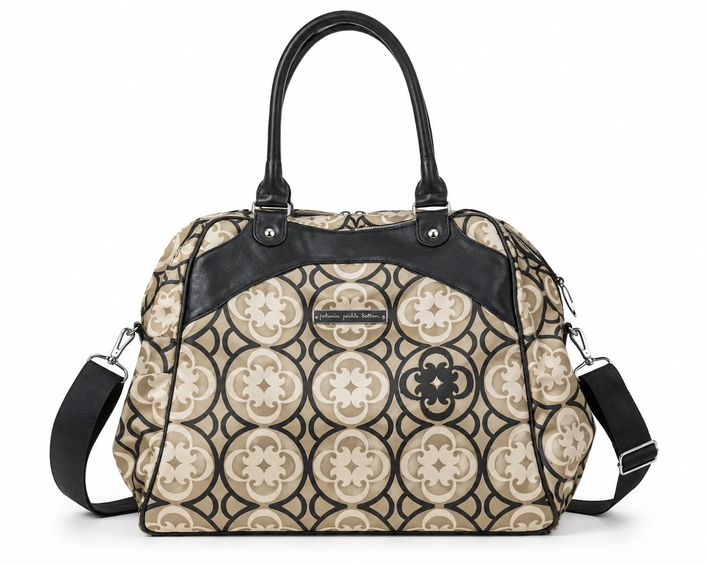 Petunia Pickle Bottom Convertible Diaper Bag Backpack Tote Tan Black Print