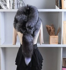 Women's Whole Pelt Real Silver Fox Fur Shawl Scarf Cape Wrap Collar Neck Warmer