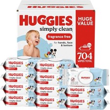 Huggies Simply Clean Unscented Baby Wipes, 11 Flip-Top Packs 704 Wipes Total 