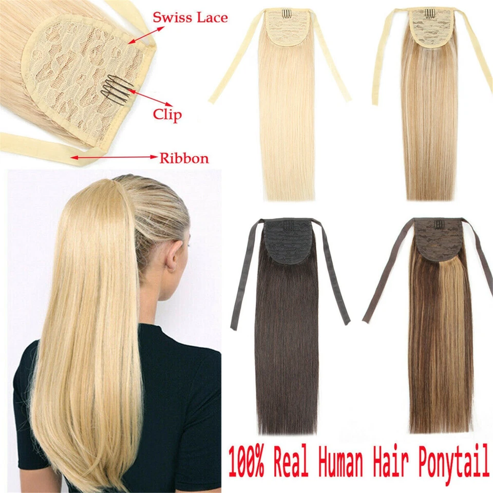 Extensiones de cabello rubio de doble trama 150 g en cola de caballo cabello humano Remy real EE. UU. Foto 3 de 4