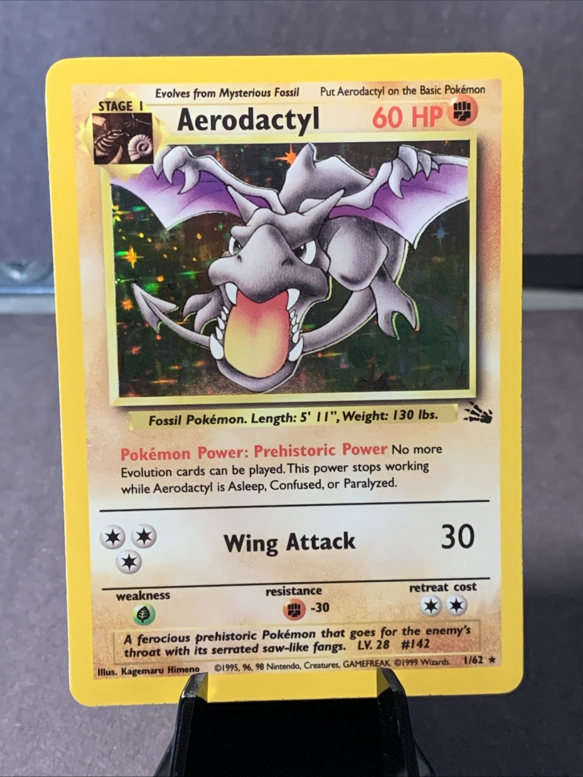 Pokemon TCG Aerodactyl 1/62 Fossil Holo Rare Unlimited Vintage WOTC 1999 NM