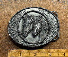 Vintage 1992 SISKIYOU Horse Mare 3 1/2" BELT BUCKLE Pewter