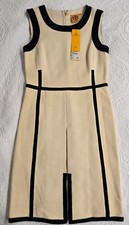 New w/tags Tory Burch women Knee Shift Dress Sleeveless Zip Ivory Navy XS