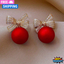 1 Pair Metal Bow & Pearl Drop Earrings for Women Christmas New Year Party