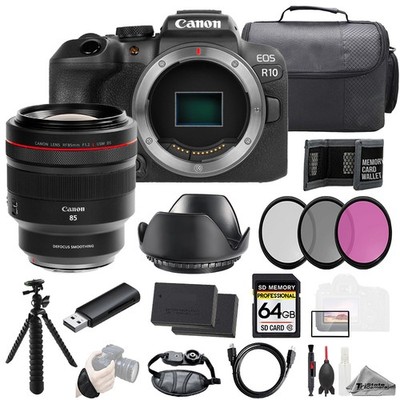 Canon EOS R10 + RF 85mm f/1.2 L USM DS Lens+64GB+Ext Bat+3PC Filter-Kit