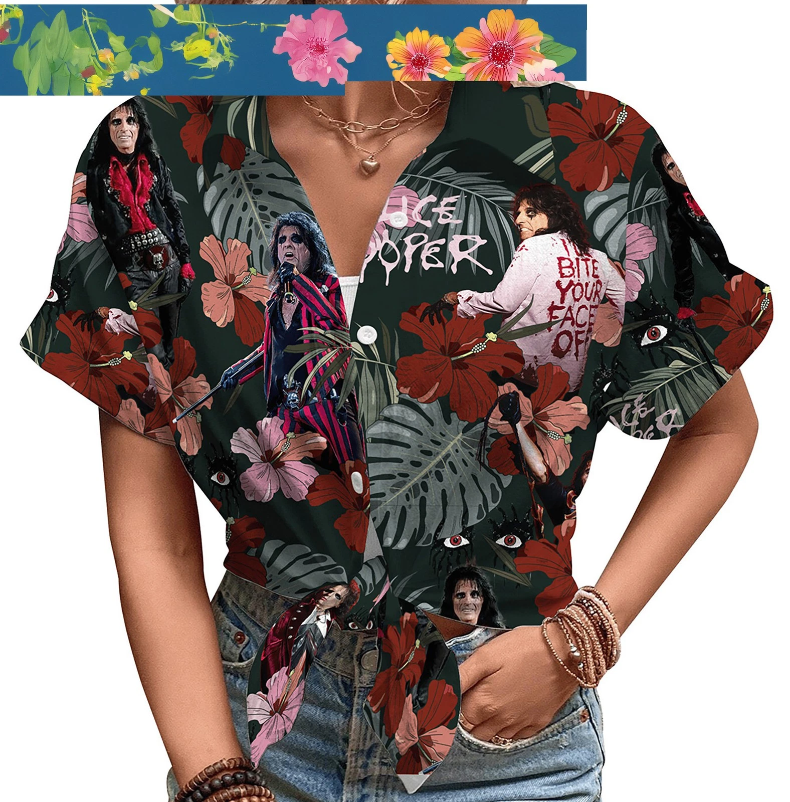 Palm Tree Coconut Monstera Hibiscus Alice Cooper Hawaiian Shirts