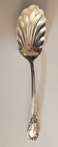 Vint. Brocade By International Sterling Silver Shell Sugar Spoon, 6'', 1.028 oz