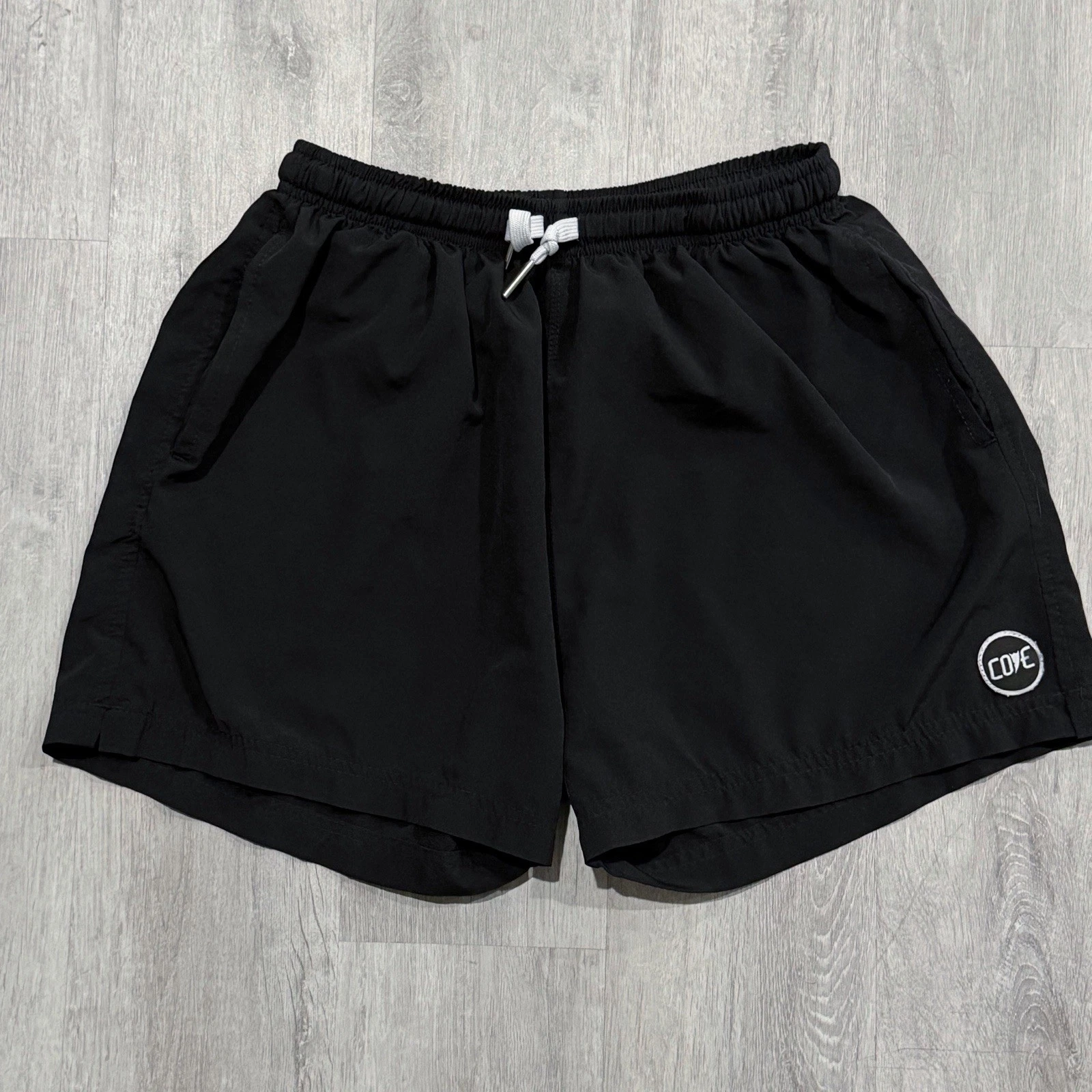 COVE Men's 30x4 Unlined Running Shorts Black Gym Performance Stretch Drawstring