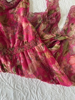 Italian Designer Pink Multi Floral Drop Waist Beaded Dress S | eBay