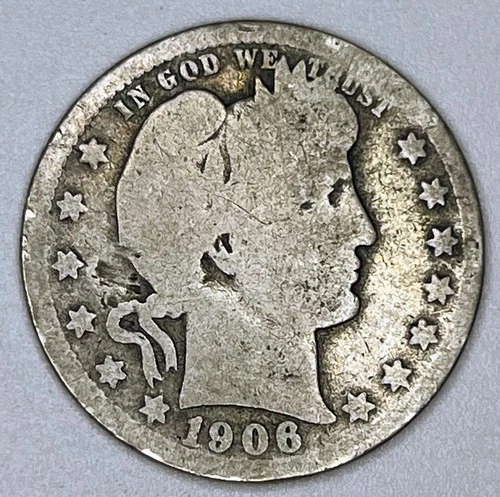 1906-O Barber Quarter 25C 25 Cents Liberty Head 90% Silver USA Coin
