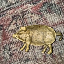 Vintage Solid Brass Wild Boar Pig Figural Trinket Dish / Pin Tray — listing 2