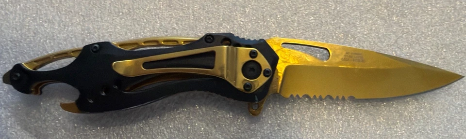 MTech BLACK & GOLD TITANIUM Spring Assisted ALUMINUM HANDLE Pocket Knife - Image 3 of 4